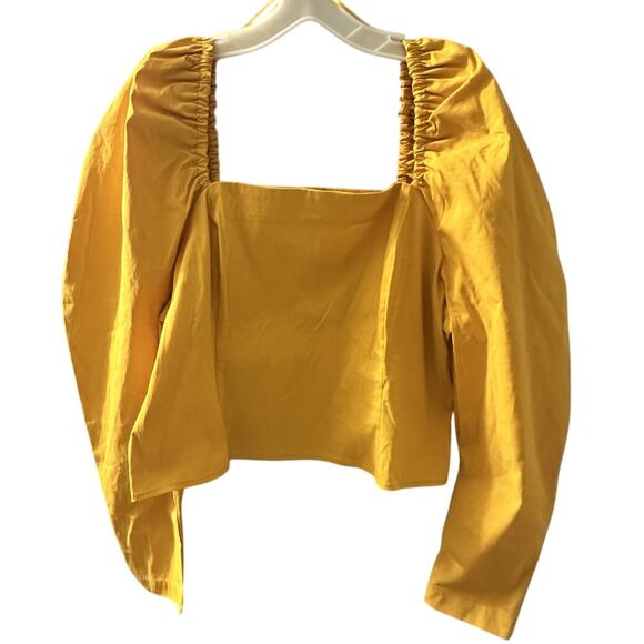 Levi's Yellow Smocked Back Square Neck Long Puff Sleeve Blouse Size XL NWT - Picture 2 of 9
